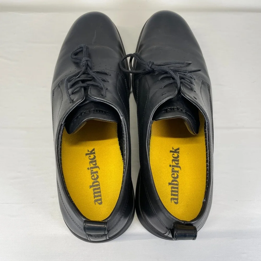 Amberjack The Original Dress Shoes Mens Size 11 M Black Leather Derby Plain Toe